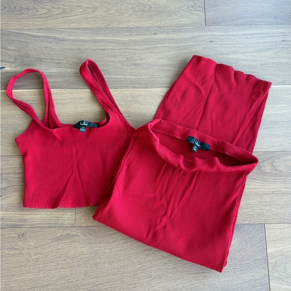 Lulus Red Ribbed Two-Piece Tank & Skirt Set - Picture 2 of 2
